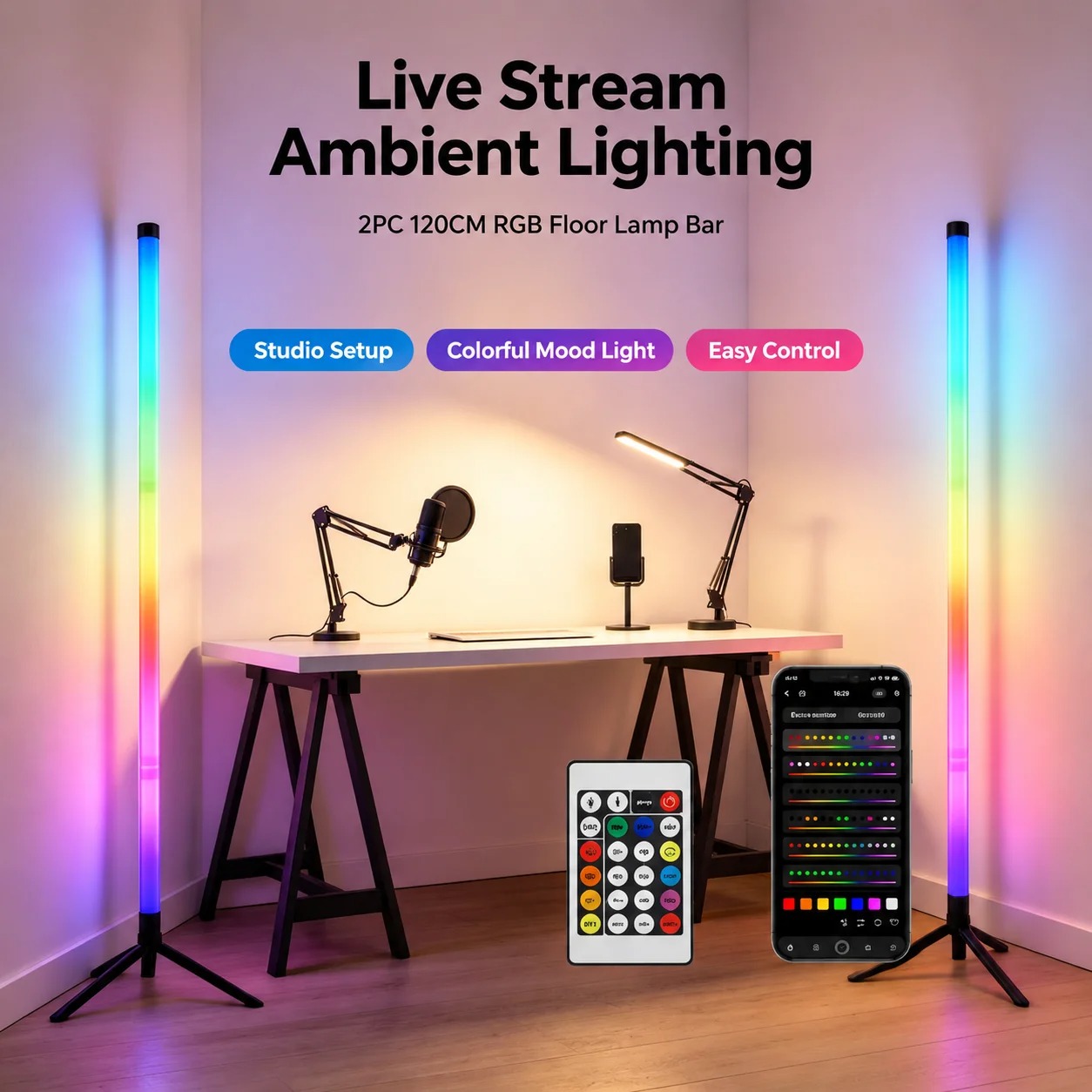 2 Adet 120CM RGB Yer Lambası,  - Gaming Accessories For Bedroom incelemesi ve fiyatı